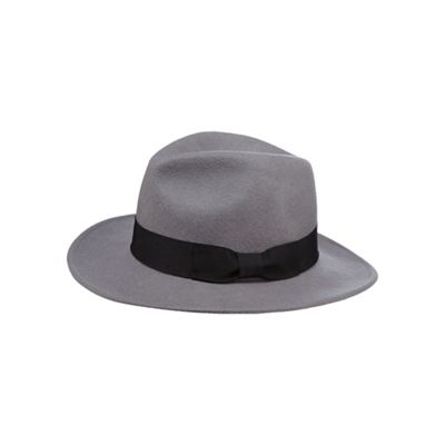 Grey bow band wool fedora hat